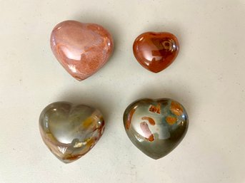 Four Polychrome Jasper Polished Hearts, 1 Lb 1.7oz
