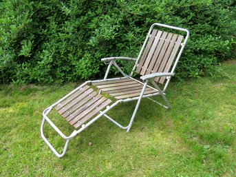 A Vintage MCM Redwood And Aluminum Folding Patio Chaise Lounge