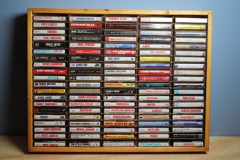 Wood Case Holding 100 Cassette Tapes - Lot Eleven