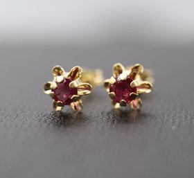 Stunning Solitaire Ruby Earrings In 14k Yellow Gold