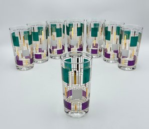 Set Of 8 Mid Century Mardi Gras Colors Glasses