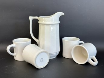 A Vintage Ceramic Pitcher & Four Diner Mugs