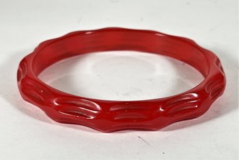 Vintage Red Molded Bakelite Plastic Bangle Bracelet