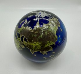 Signed Lundbergh Studios - World Globe - Glass Paperweight