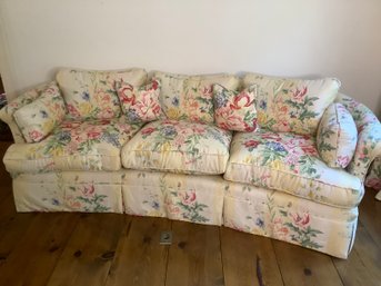 CUSTOM UPHOLSTERED DOWN STUFFED ROUND BACK FLORAL SOFA