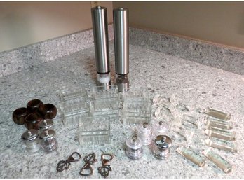 Mixed Lot Of Salt And Pepper Shakers, Knife Rests, Napkin Rings & More
