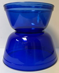 2 - Anchor Hocking Glass Cobalt Blue Serving Mixing Bowls - 8.5 & 10 Inches In Diameter