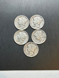 Lot Of 5 Silver Mercury Dimes