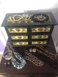 Unique Vintage Velvet Jewelry Box Filled With Costume Jewelry