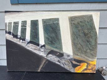 Painting On Canvas Of Temporary Traffic Control Roosevelt Island, NY 1991