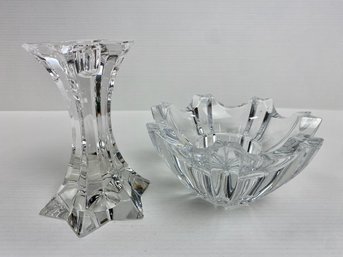 Signed Crystal Tealight Holder And A Glass Candlestick (2)