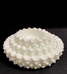 Vintage MCM Hobnail Milk Glass Nesting Trio Of Ashtrays