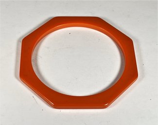 Vintage Octagonal Shaped Red Bakelite Plastic Bangle Bracelet