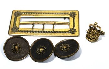 Victorian Buttons, Buckle And Empty Fob