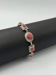 Sterling Silver & Red Enamel Panel Bracelet