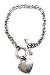 Vintage Sterling Silver Large Chain Heart Pendant Bracelet