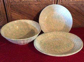 Green Sponge Ware Salad Bowl, Pasta Serving Bowl, Oval Platter