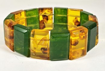 Dual Color Apple Juice And Lime Juice Vintage Bakelite Plastic Bracelet