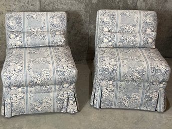 Custom Upholstered Scroll Back Slipper Chairs With Matching Bolster Pillows- A Pair