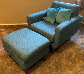 Bobs Furniture Club Chair With Ottoman And Two Accent Pillows