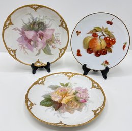 3 Antique China Plates With Gold Accents: 2 KPM, Germany & Bavaria Debra