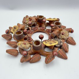 Vintage Mexican Pottery  Tree Of Life Centerpiece Wreath/Candelabra