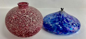 Vintage Art Glass Spotted Vase And Lantern (2)