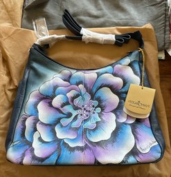 Brand New Anuschka Hand Painted With Passion Bag With Side 4 Zips, Shoulder Strap, 9 Compartments