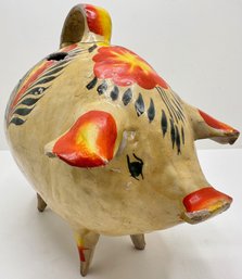 Vintage Mexican Folk Art Hand Painted Papier Mache Piggy Bank