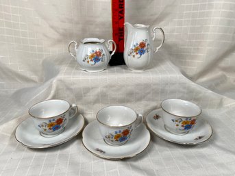 GKC Germany US-Zone, 3 Tea Cup Set With Creamer And Sugar Dish Cute Set With Floral Design No Chips