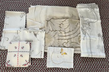 7pc Vintage Linen Lot - Embroidered, Cross Stitch Assortment  - Very Good Condition