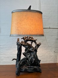 1950s Mid-century Modern MONUMENTAL Driftwood Table Lamp In Stunning Ebony With Silver Highlights