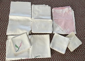 Assorted White Cotton Table Linens - Tablecloth, Napkins, Embroidered And Cut Outs