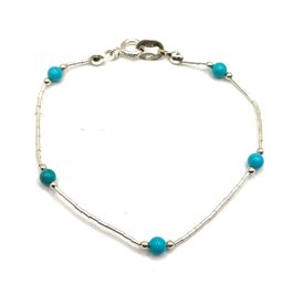 Liquid Sterling Silver And Turquoise Blue Color Beaded Bracelet