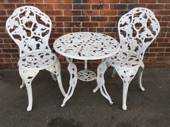 Amazing Vintage Threee Piece Cast Iron Garden / Bistro Set - Beautiful Grape & Vine Pattern - Lovely Old Set