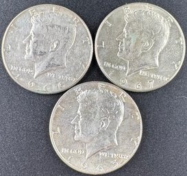 3 Forty Percent Silver Kennedy Half Dollars 1965, 1966, 1967