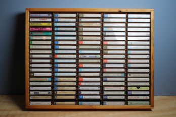 Wood Case Holding 100 Cassette Tapes - Lot Twelve