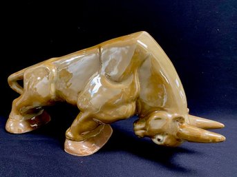 Vintage Hand-painted High Gloss Ceramic Bull