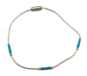 Vintage Liquid Silver And Turquoise Blue Color Beaded Bracelet