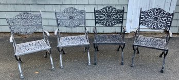 4 Cast Aluminium Garden Chairs With Decorative Seats & Backs