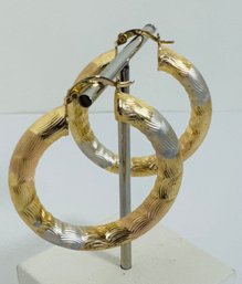 GOLD & SILVER TONE ETCHED LARGE HOOP EARRINGS