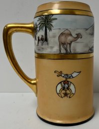 Antique Hand Painted T & V Limoges Tankard Mug - Signed GWO - Syria Camels Pyramids Sword Trees Men