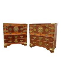 LOT OF TWO-James Mont Style Mid-Century Hollywood Regency Chinoiserie Burl Wood Chinese  Nightstand End Table