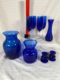 Cobalt Blue Collection Vases Bud Vase Candlestick Holder 4 Champagne Glasses No Chips