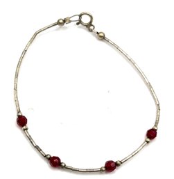 Vintage Liquid Sterling Silver And Red Beaded Bracelet