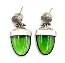 Vintage Sterling Silver Luminous Green Drop Earrings