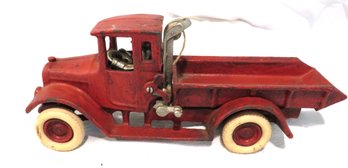 Arcade Cast Iron Red Baby Dump Truck With Driver