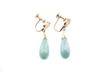 14k Yellow Gold Jade Earrings