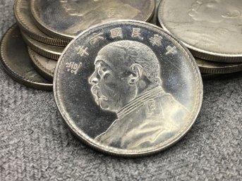 Stack Of Eleven (11) Chinese Silver ? Coins - Not Sure If Solid Silver Or Silver Plated - Interesting !