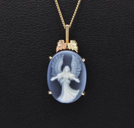 Blue Agate Guardian Angel Cameo In 10k Yellow Gold